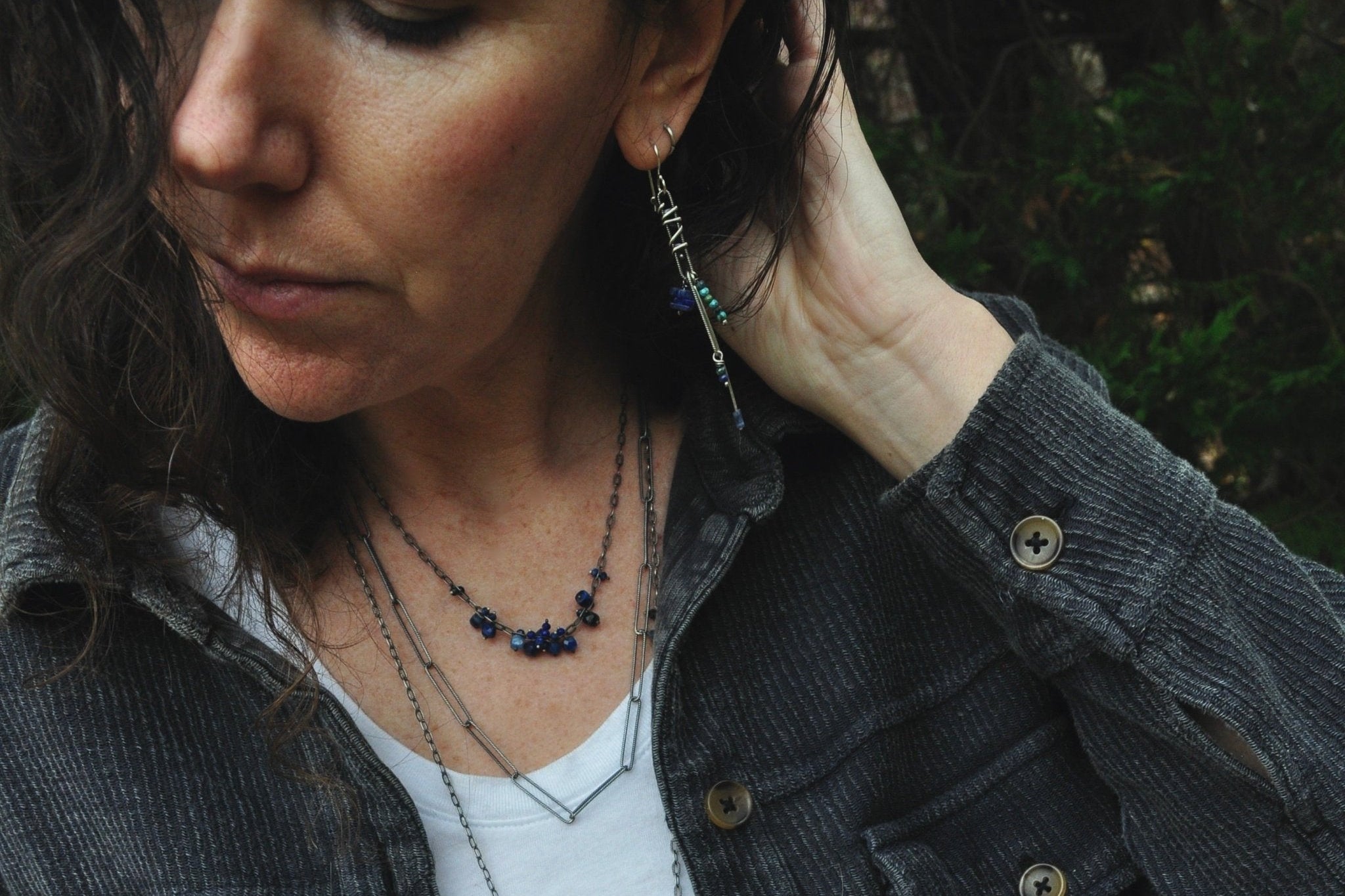Jade+ Iolite | Link Earrings | Ready to Ship - cameraSHY cove