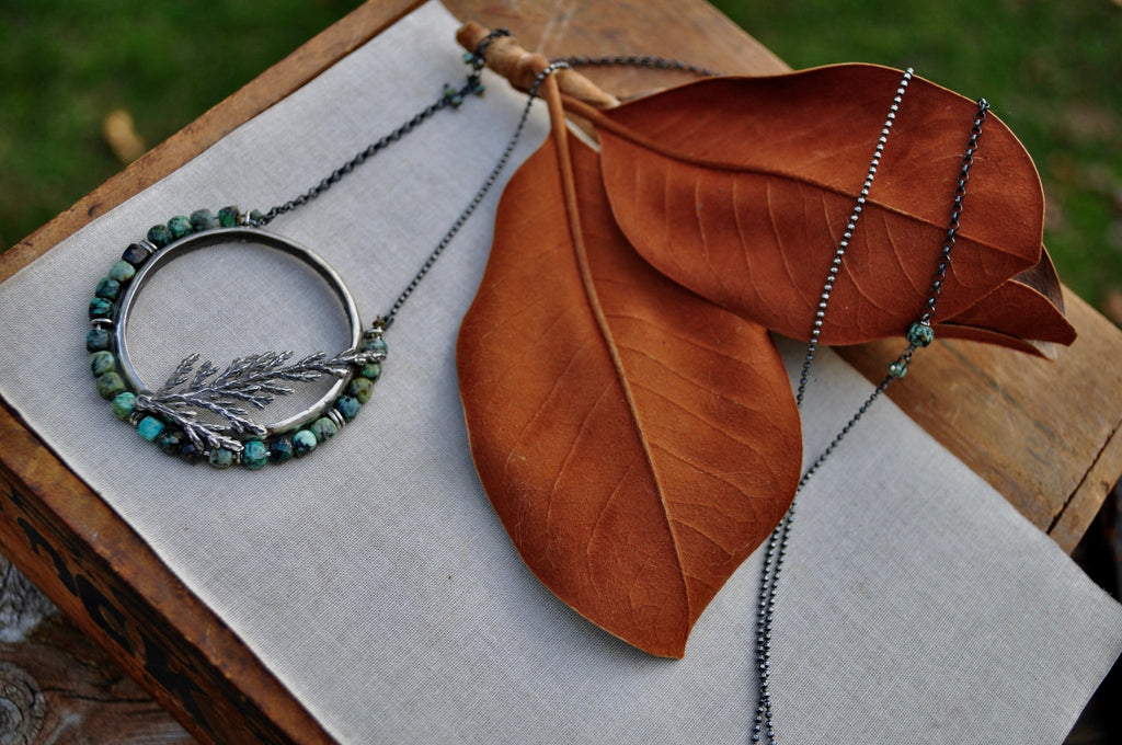 African Turquoise + Cedar | Aviator Necklace | Ready to ship - cameraSHY cove