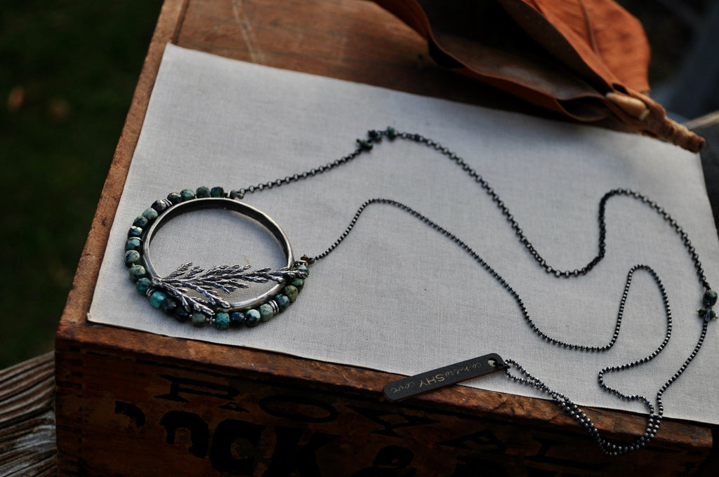 African Turquoise + Cedar | Aviator Necklace | Ready to ship - cameraSHY cove