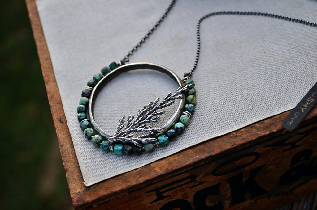 African Turquoise + Cedar | Aviator Necklace | Ready to ship - cameraSHY cove