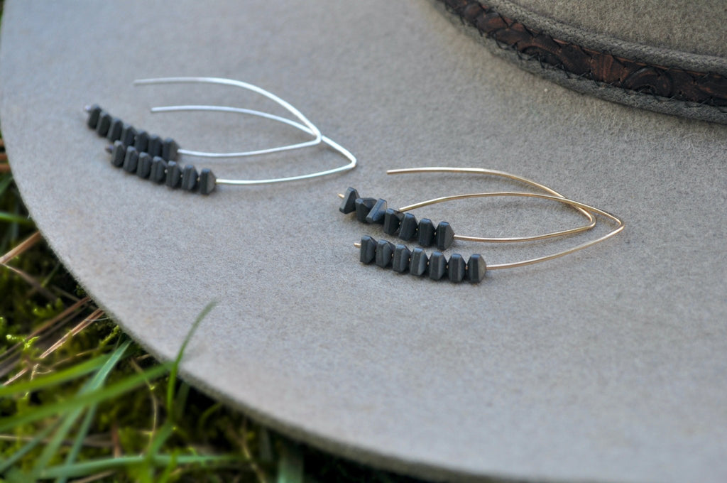 Charcoal Hematite | Petiole earrings | Ready to ship - cameraSHY cove