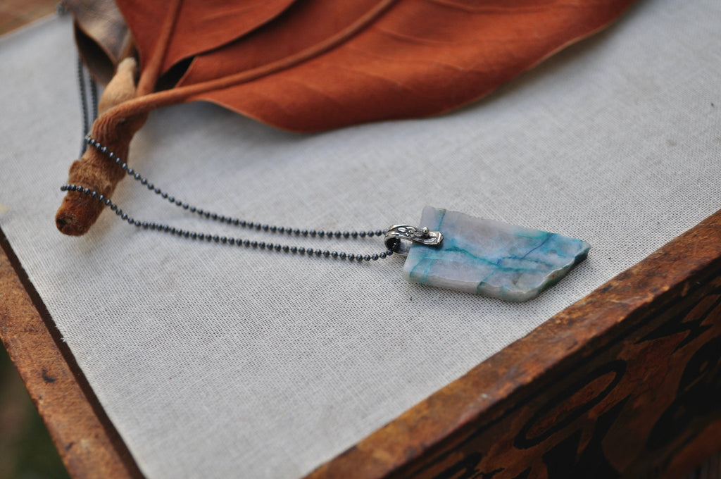 Chrysocolla in Quartz | Hinge Necklace | Ready to Ship - cameraSHY cove