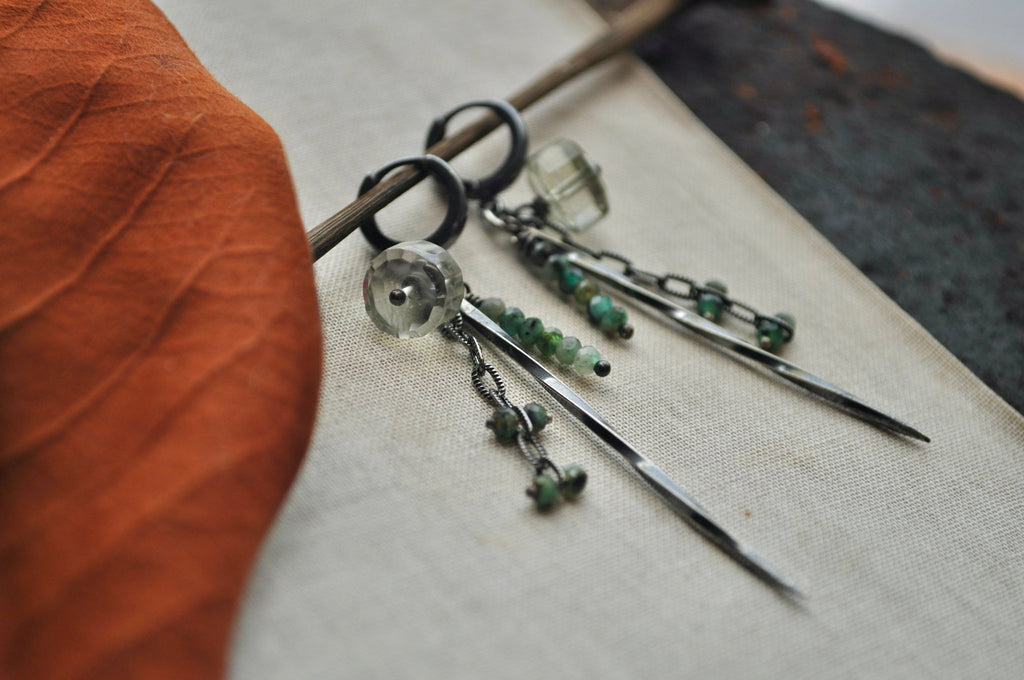 Emerald + Green Amethyst | Stone Keeper Dangles | Ready to Ship - cameraSHY cove