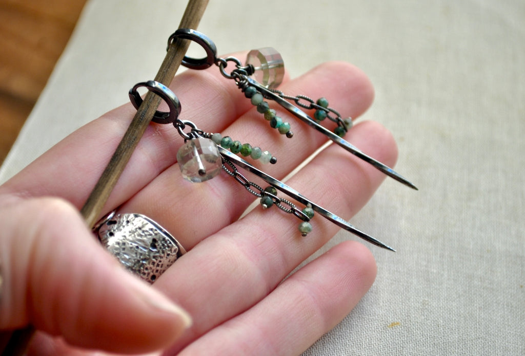 Emerald + Green Amethyst | Stone Keeper Dangles | Ready to Ship - cameraSHY cove