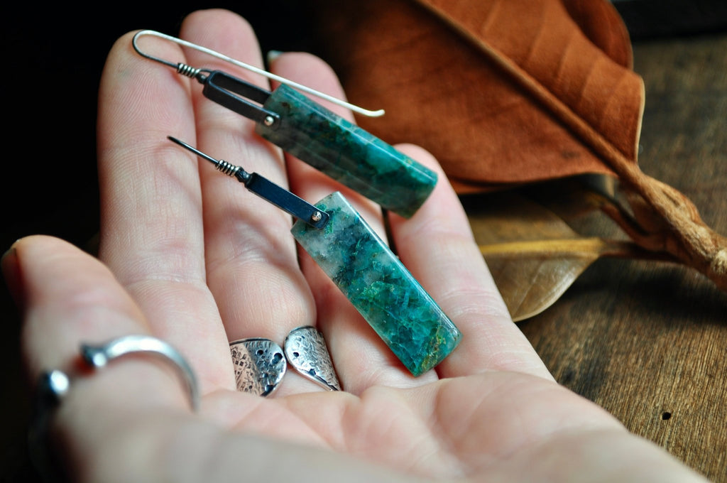 Hinge Earrings. Chrysocolla - cameraSHY cove