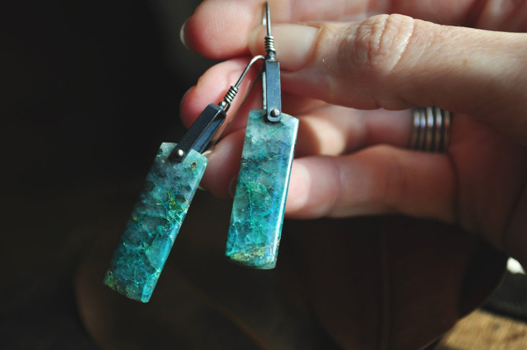 Hinge Earrings. Chrysocolla - cameraSHY cove