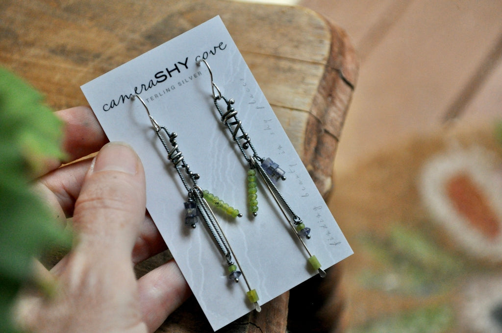 Jade+ Iolite | Link Earrings | Ready to Ship - cameraSHY cove