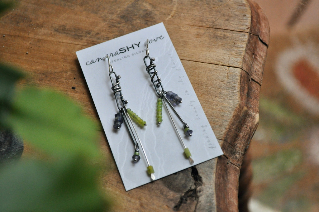 Jade+ Iolite | Link Earrings | Ready to Ship - cameraSHY cove