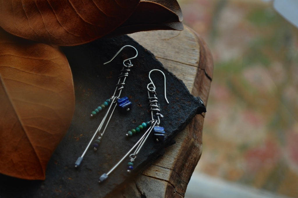 Lapis + Turquoise | Link Earrings | Ready to Ship - cameraSHY cove