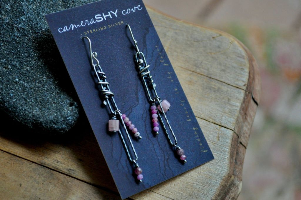 Ruby + tourmaline | Link Earrings | Ready to Ship - cameraSHY cove