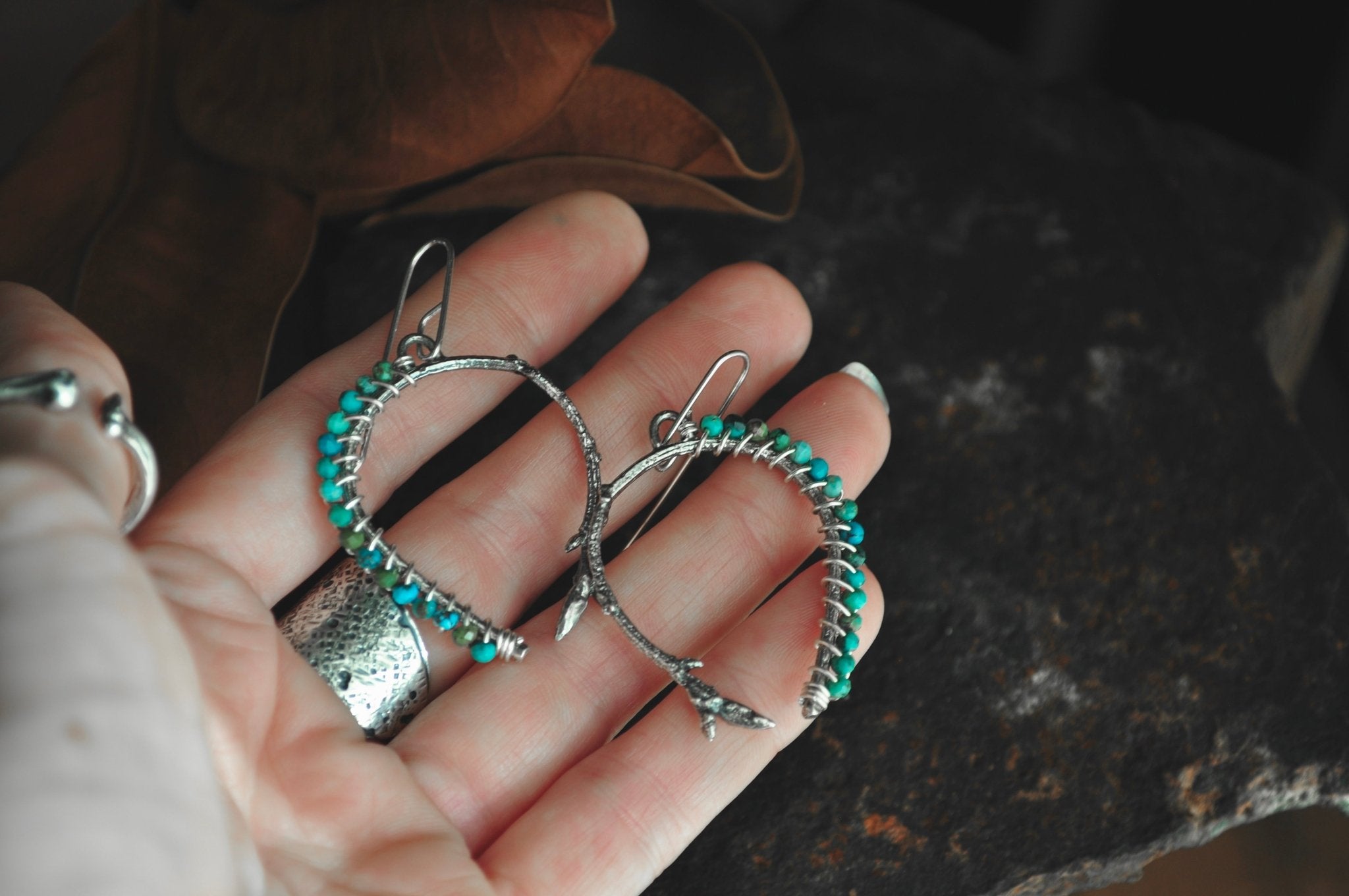 Turquoise | Twig Ridge Hoops | Ready to Ship - cameraSHY cove