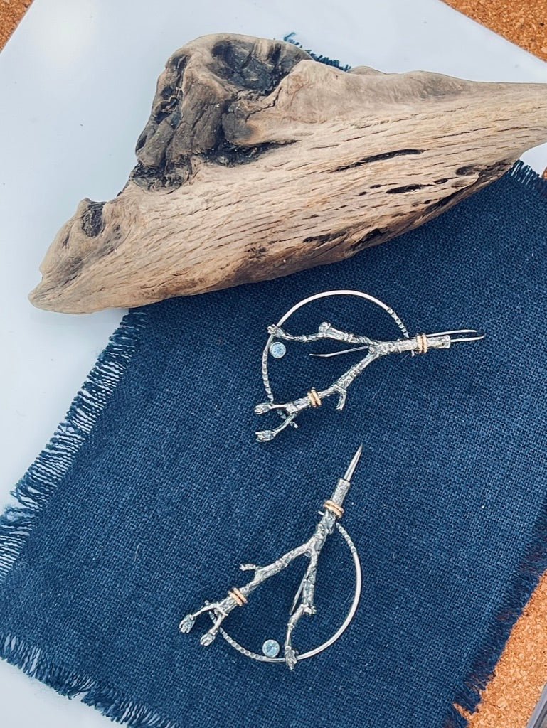 Twig and Sapphire Earrings | Ready to Ship - cameraSHY cove