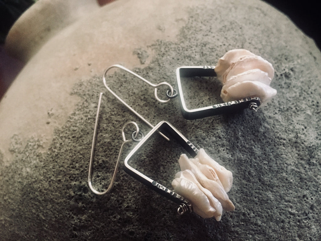 Tripod Earrings. Keshi Pearl - cameraSHY cove